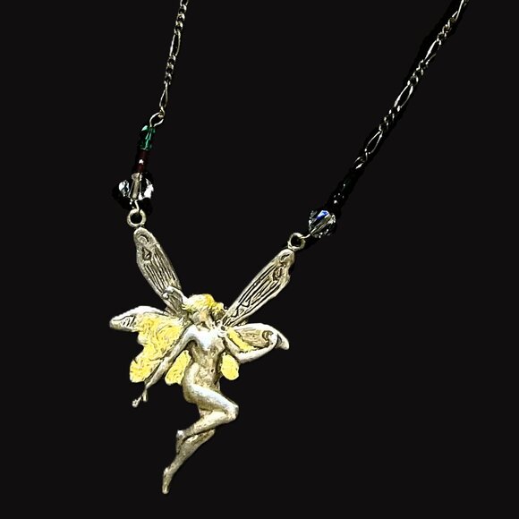 🆕Vintage Sterling Fairy Necklace & Earrings Set Czech Crystals 925 Handmade - Picture 1 of 11